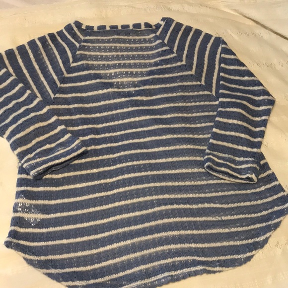 Ladies Splendid Blue/White Stripe Sheer Top - Picture 7 of 12